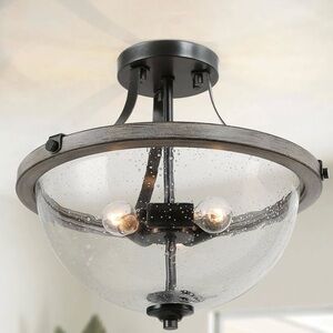 New 3 light Modern wood look semi flush mount Ceiling Light Fixture